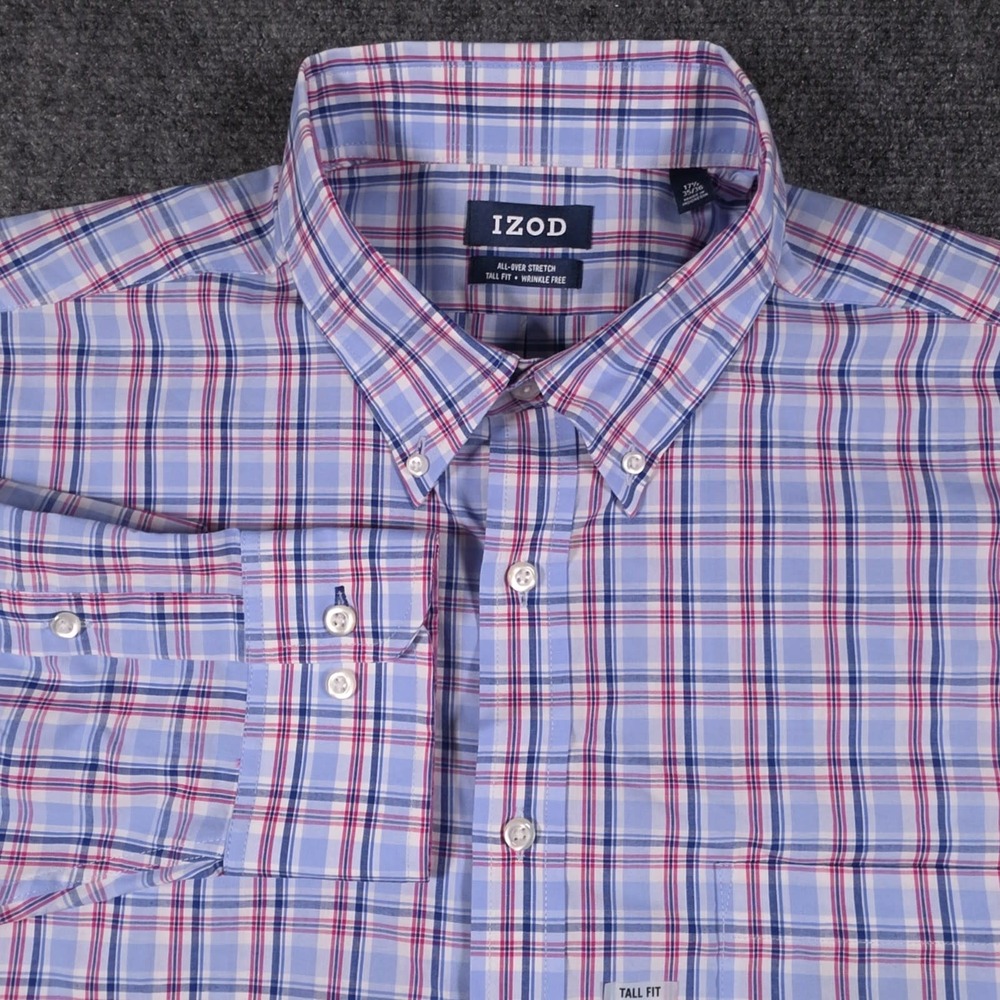 NWT IZOD Dress Shirt Mens 17.5 35-36 Plaid Tall All Over Stretch Wrinkle Free